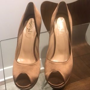 YSL BROWN SATIN HEELS SERIAL CADE BA 259771